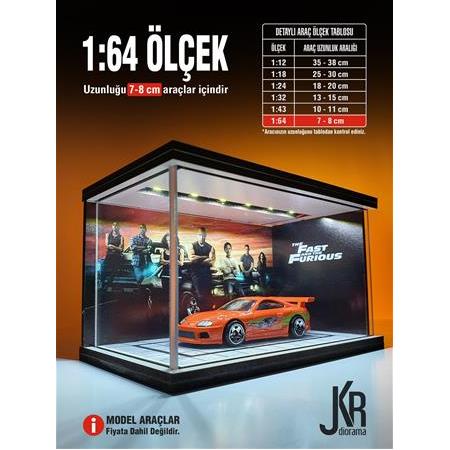 Fast and Furious V4 Diecast Led Işıklı Akrilik Korumalı Stand/Diorama 1:64 ÖLÇEK