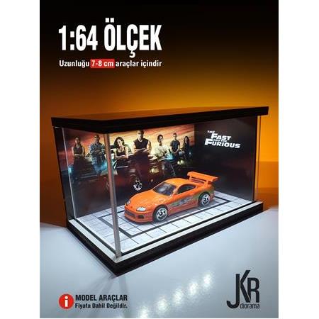 Fast and Furious V4 Diecast Led Işıklı Akrilik Korumalı Stand/Diorama 1:64 ÖLÇEK