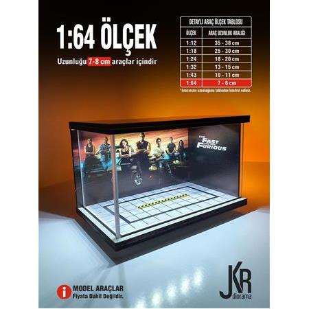 Fast and Furious V4 Diecast Led Işıklı Akrilik Korumalı Stand/Diorama 1:64 ÖLÇEK